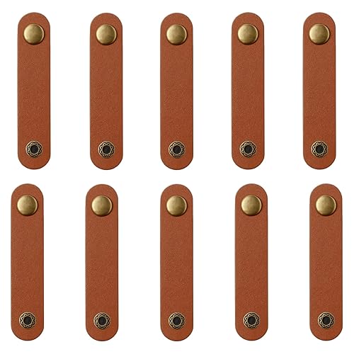 10-Pack Leather Cord Organizer Set - Earbud Case & Cable Keeper for Headphones, USB Cords, and Chargers (Brown, Gift-Ready for Men & Women)