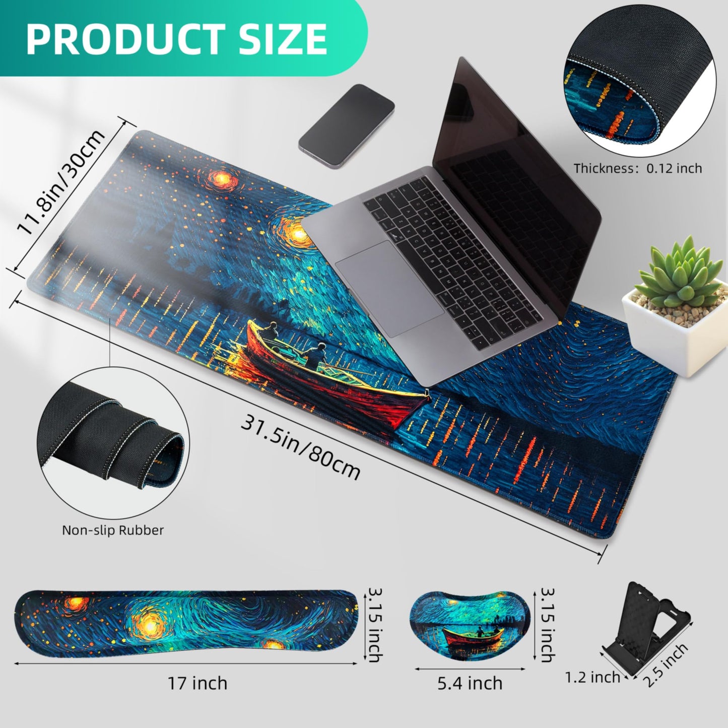 Hopipad Large Gaming Mouse Pad Waterproof/Mouse Wrist Rest/Keyboard Wrist Rest Set, Non-Slip Rubber Base, Ergonomic Computer Desk Mat with Wrist