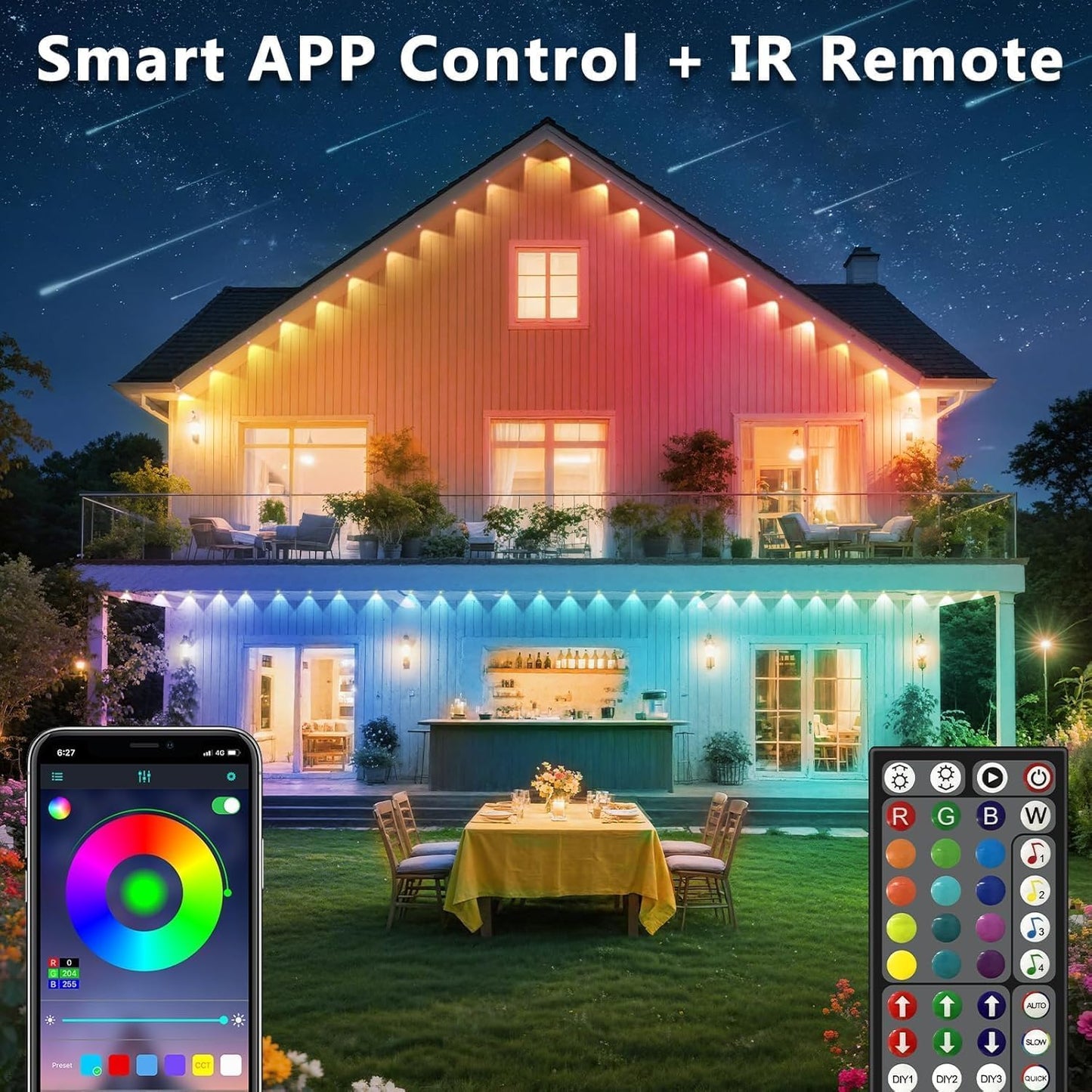 CETELUMA 300FT Permanent Outdoor RGB Lights, IP67 Waterproof Smart Eave Lighting, with App/Remote Control Eaves Light, DIY LED Scenes Modes for House
