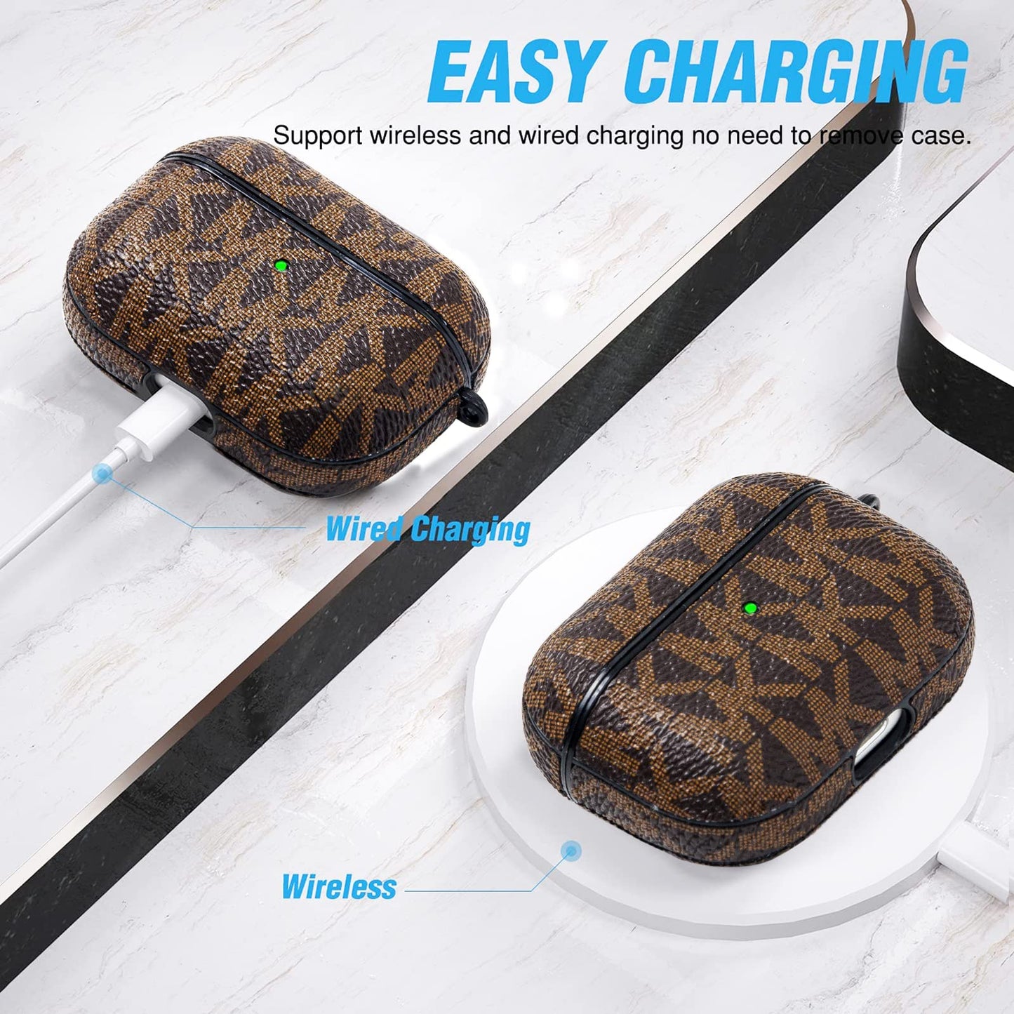 TANGABA for AirPods Pro Case Cover, Full-Body Protective Hard Shell Leather Airpods Pro Protective Cover with Keychain for AirPods Pro Wireless