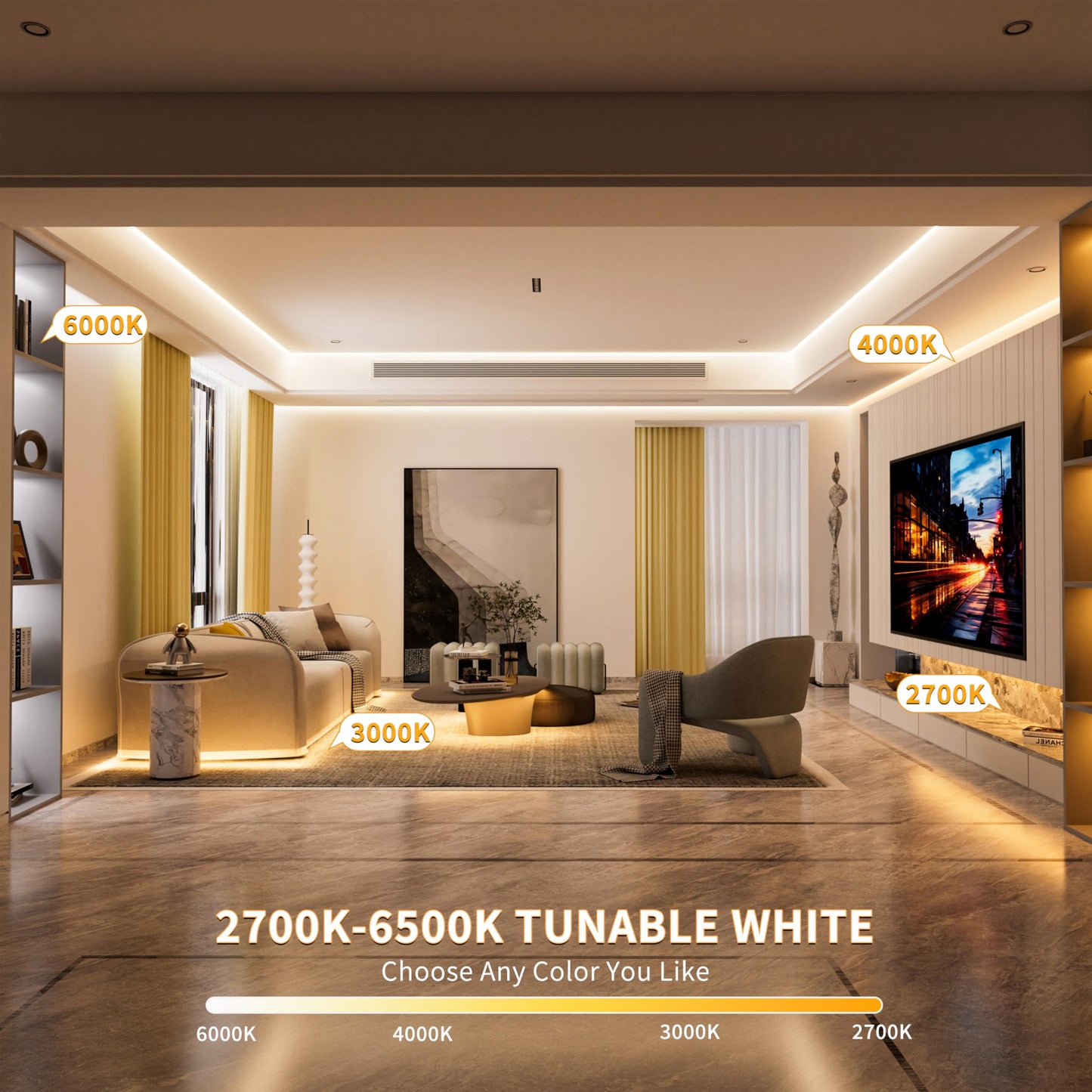 PAUTIX COB LED Strip Lights Addressable 2700K-6500K Chasing White Light CCT Smart IC Tunable Tape Lights 16.4ft Super Bright Dimmable,Alexa Voice