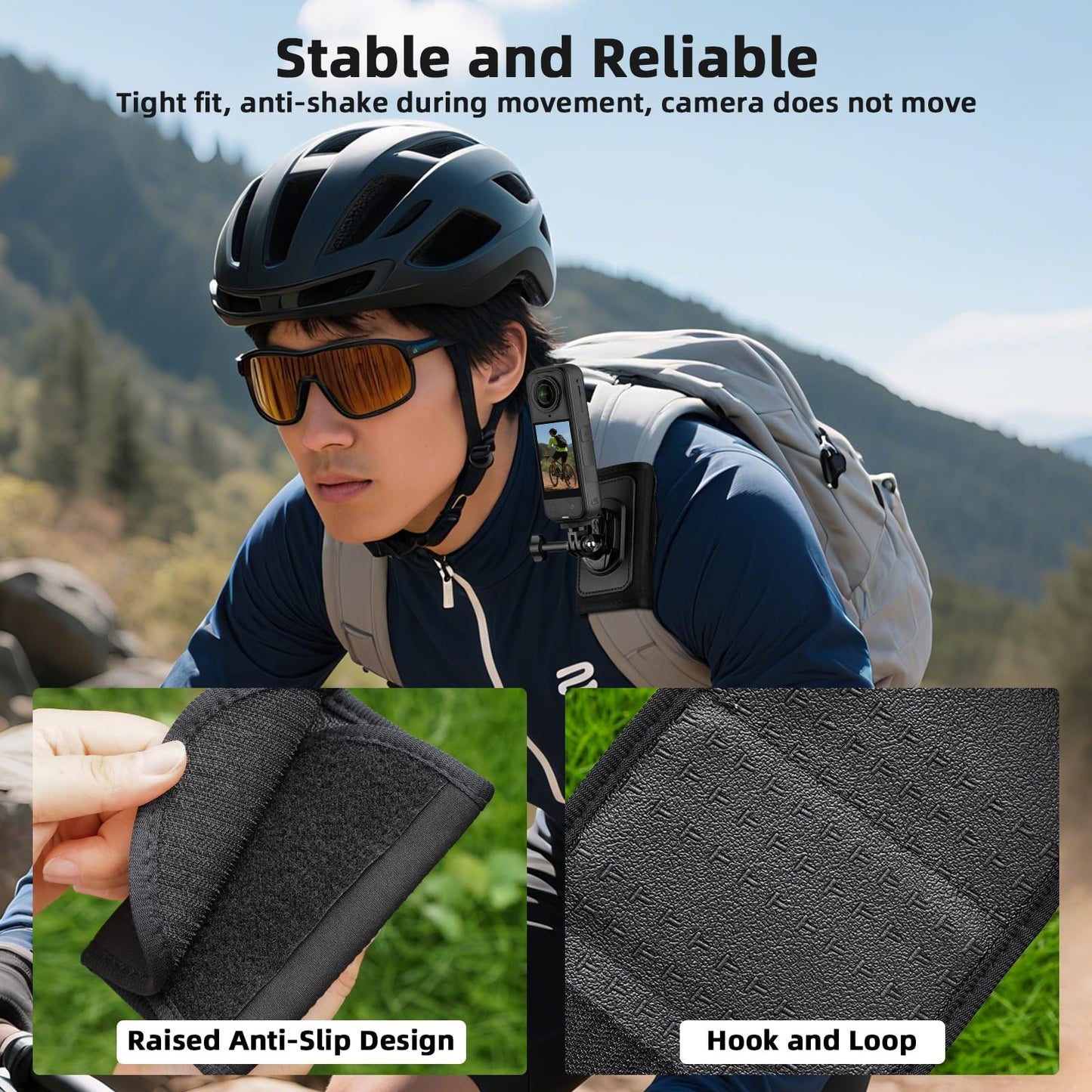 BRDRC Backpack Mount for Insta360 X5 X4 Air, Bag Strap Anti-Slip Shoulder Clip Belt for Insta 360 X5 X4 Air X3 X2 GO 3S Ace Pro, for DJI OSMO 360,