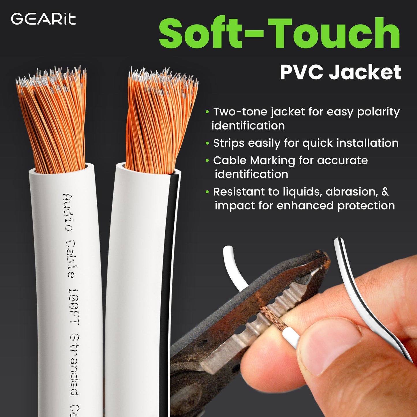 GEARit 14 Gauge Speaker Wire 500ft,Flexible Speaker Cable with Foot Markers & Polarity Markings,14 Gauge Wire for Car Audio & Home Theater