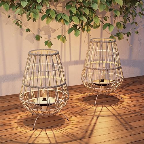 Solar Yard Decorative Solar Outdoor Tabletop Lights - 2 Pack, 15-inch Patio, Porch, and Garden Decor with LED Edison Bulbs in Water Resistant Resin
