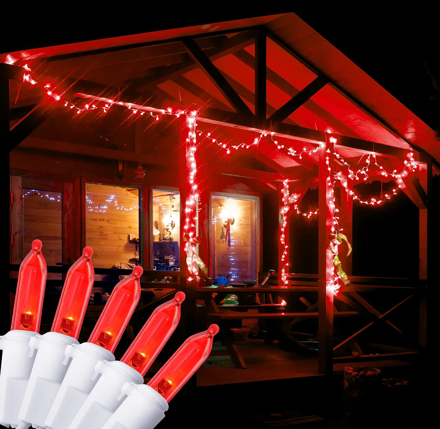 Holiday Essence 100 LED Red Christmas, White Wire 26.9 Feet Long String Lights Set for Outdoor/Indoor Décor, Valentines Day, Wedding, Halloween