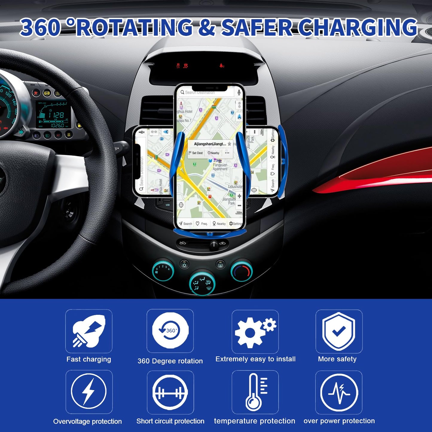 LFNOWN Wireless Car Charger Phone Mount Car Holder Mount Wireless Charging 15W Fast Charging Auto-Clamping Car Mount Air Vent Charging Car Phone