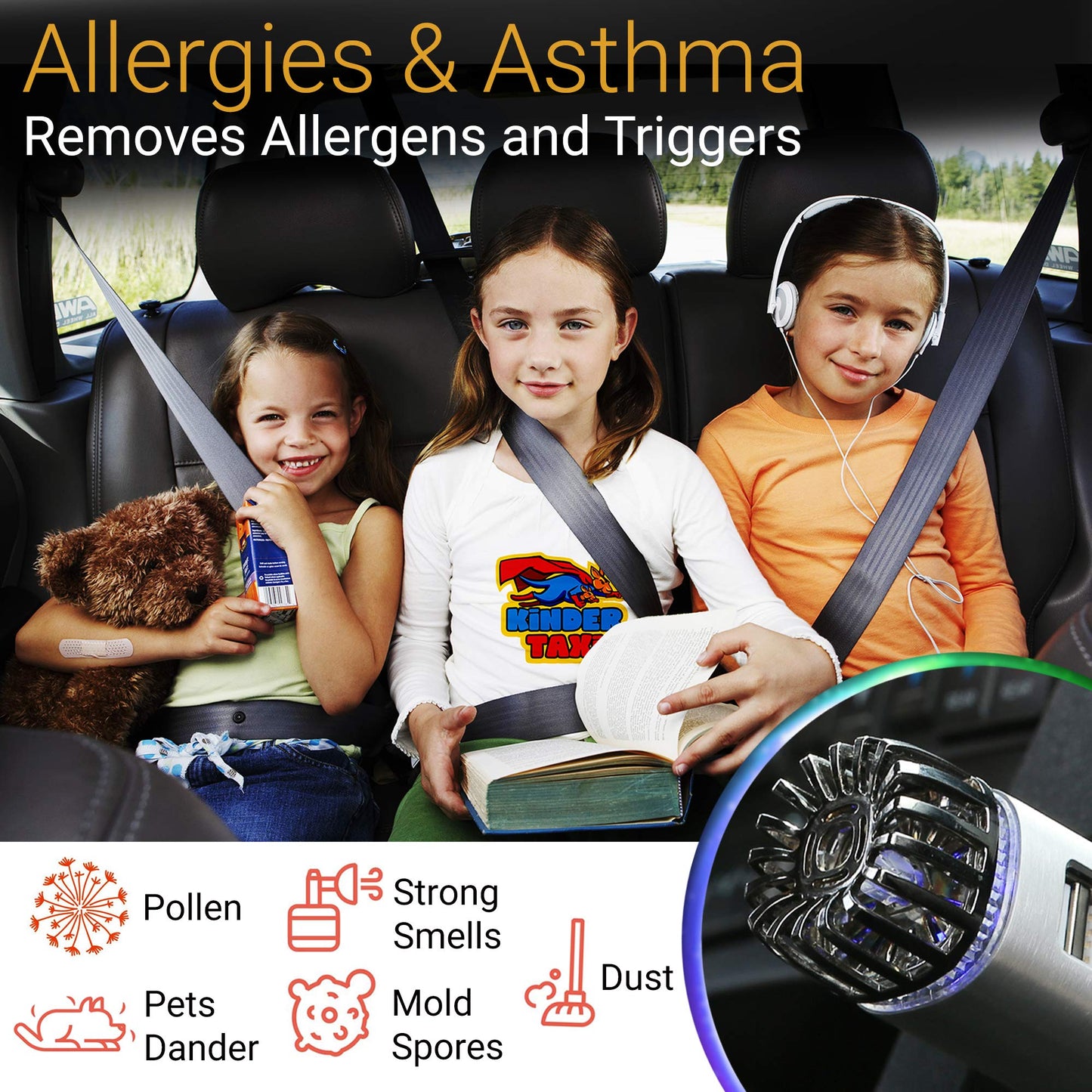 Car Air Purifier Ionizer - 12V Plug-in Ionic Anti-Microbial Car Deodorizer with Dual USB Charger - Smoke Smell, Pet and Food Odors, Allergens, Viruses
