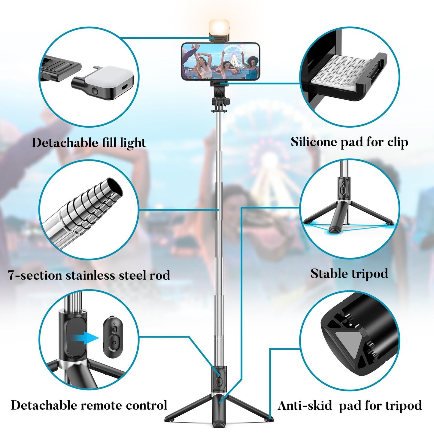 Portable 41 Inch Selfie Stick Phone Tripod with Wireless Remote Extendable Tripod Stand 360 Rotation Compatible with iPhone 17 16 15 14 13 12 11 pro