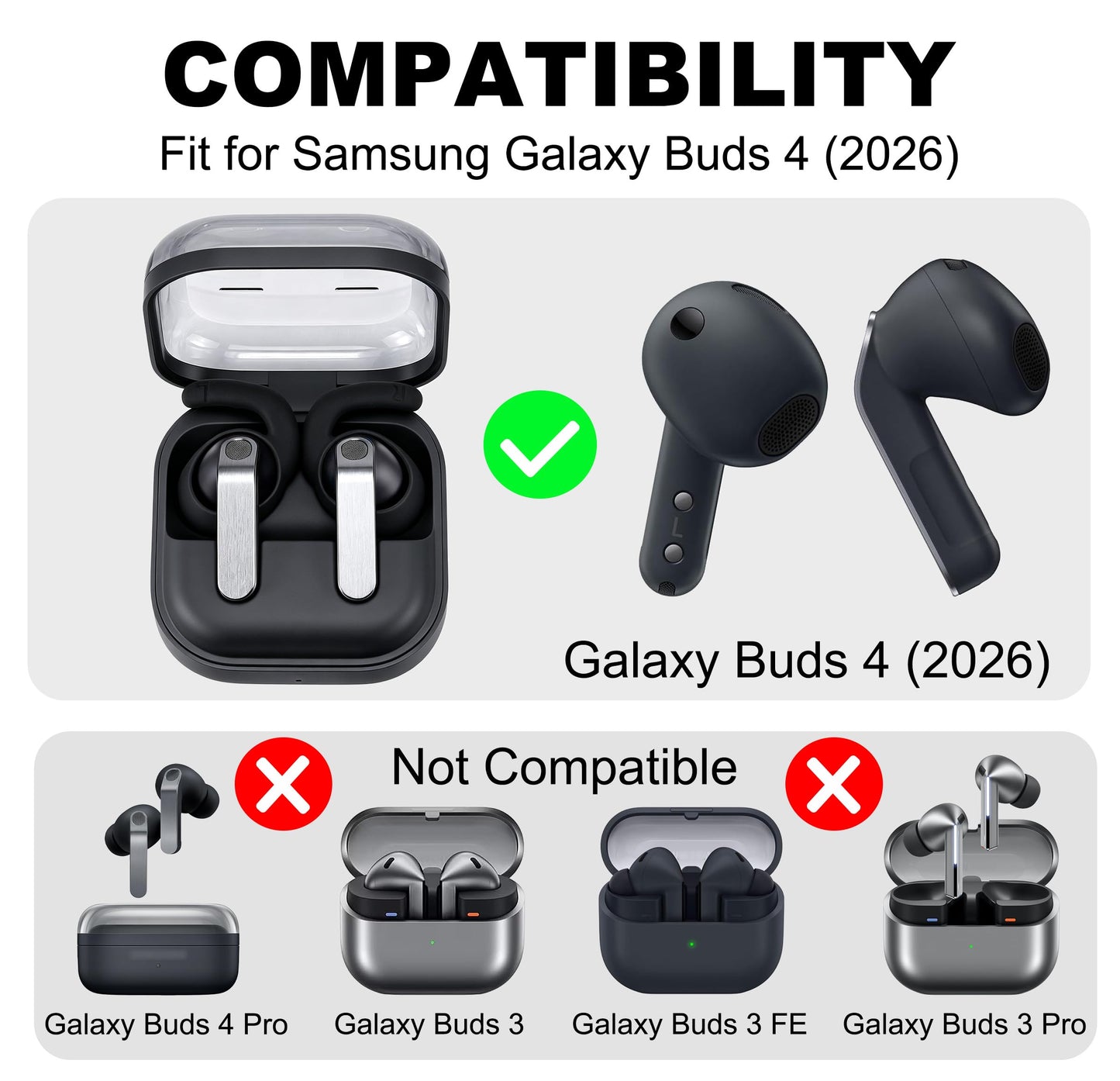 XMTYAN Ear Hooks for Samsung Galaxy Buds 4 (2026 Release), Soft Silicone Wingtip Anti-Slip Ear Covers with Secure Fit for Running, Workout and Daily