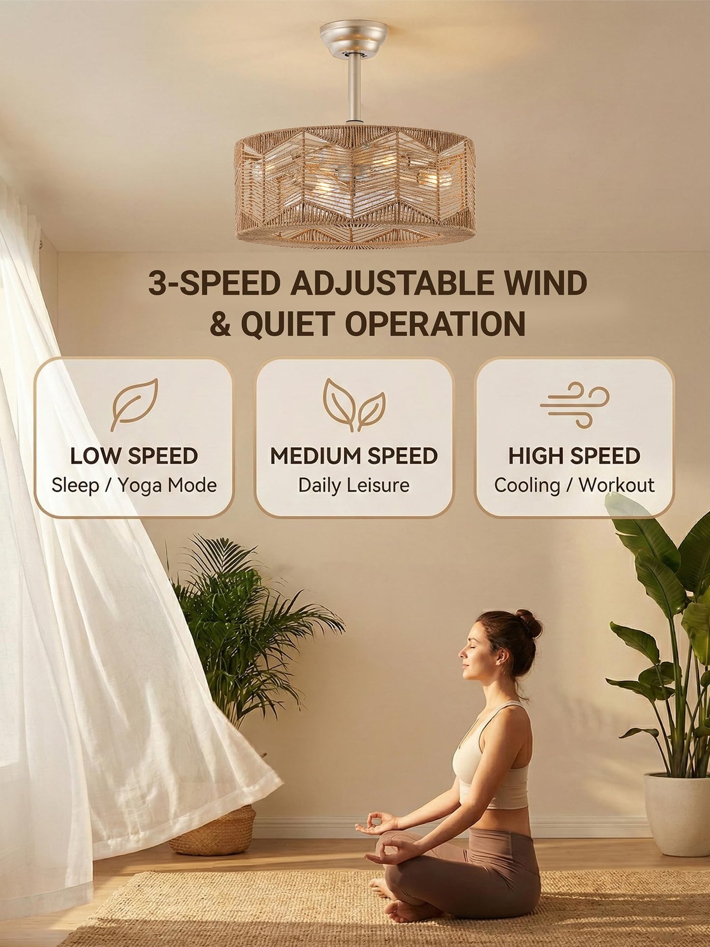 jorbeca 20 inch Fandelier Boho Caged Ceiling Fans with Lights Flush Mount
