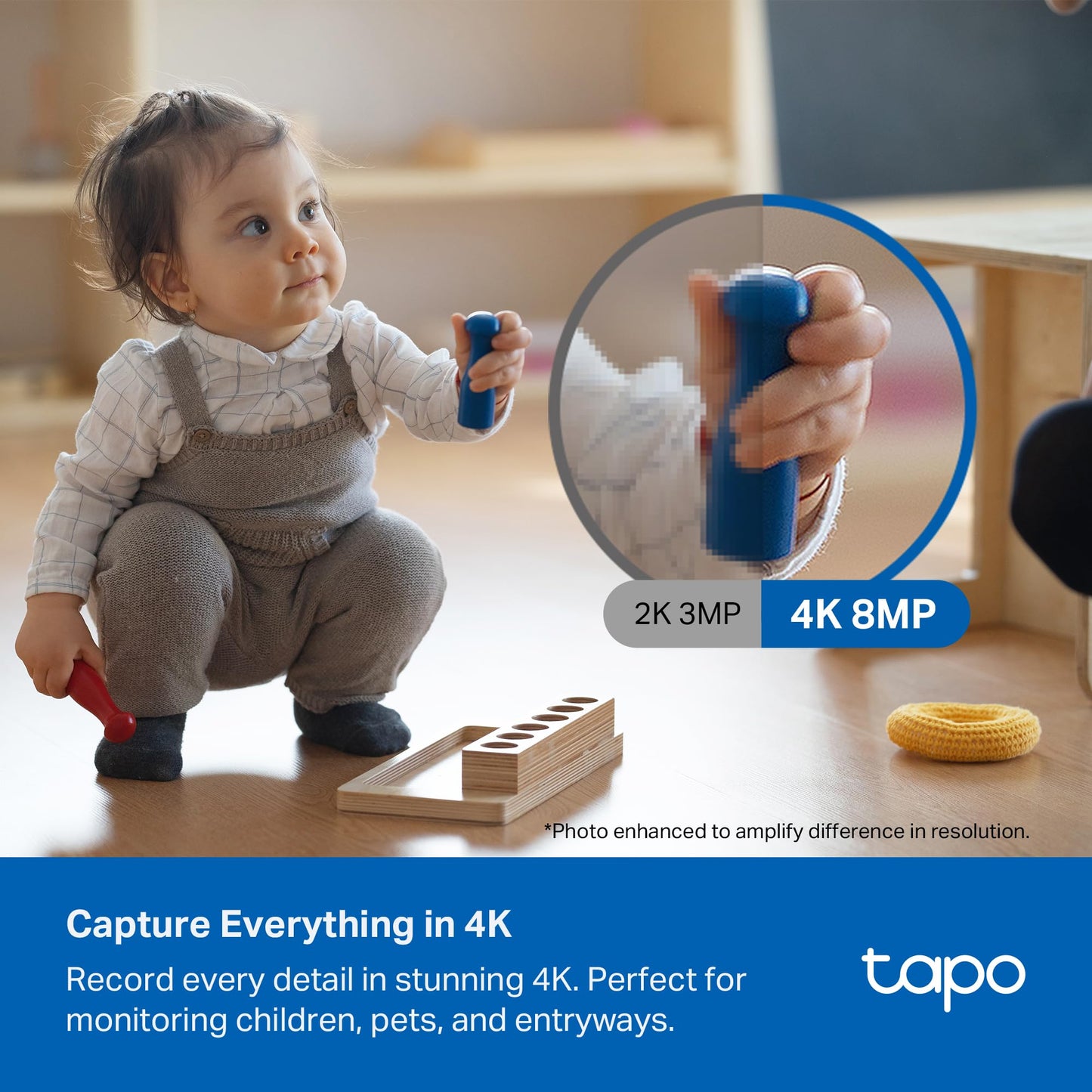 Tapo 4K Indoor Pan/Tilt Wired Security Camera - Works as a Baby Monitor, Person/Pet Detection, Facial Recognition, 360° AI Motion Tracking