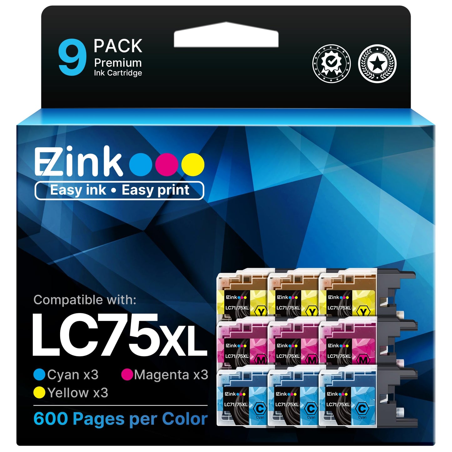 E-Z Ink Compatible Replacement for Brother LC75 LC71 Ink Cartridge 9 Packs