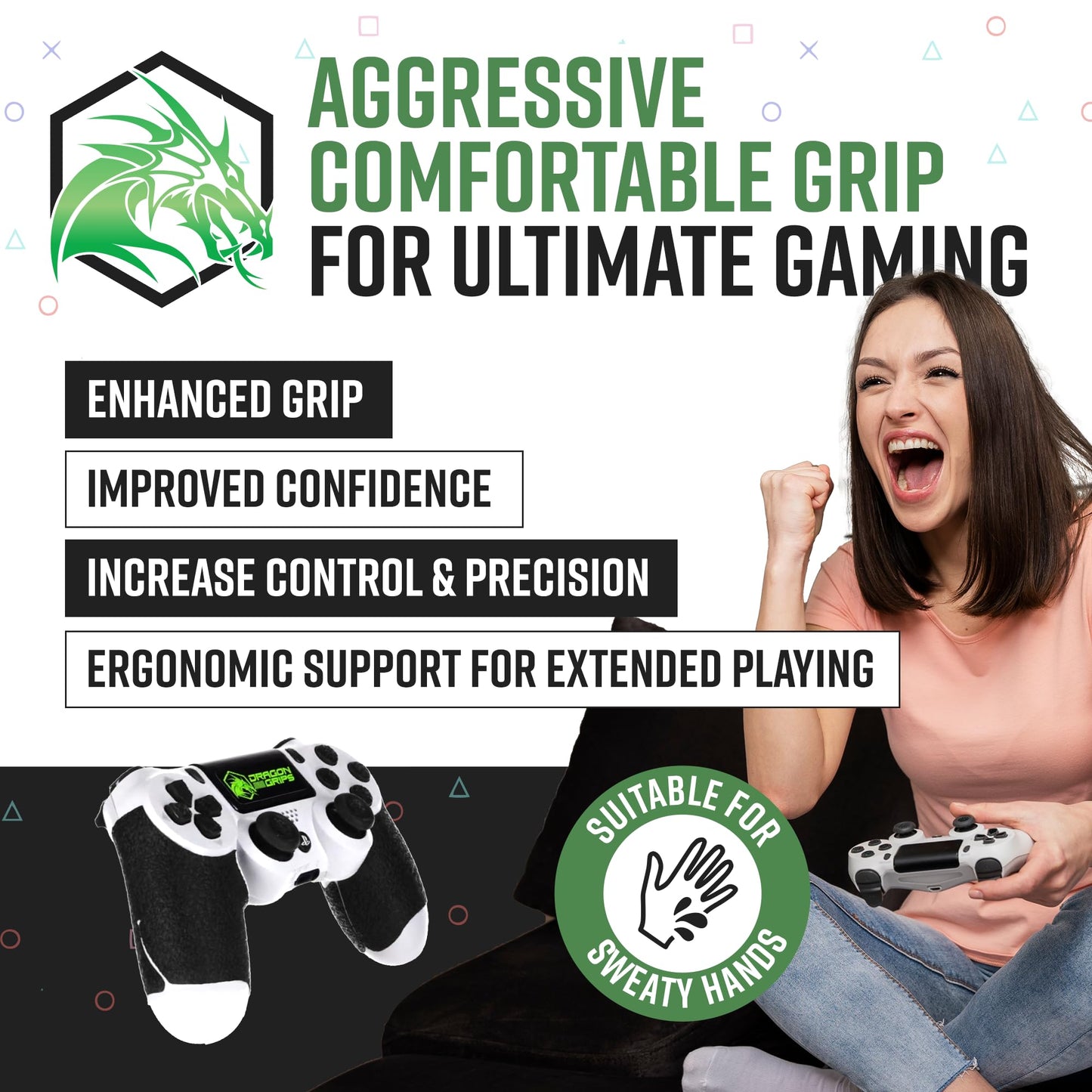 Dragon Grips PS4 Controller Grip, 24 Pcs Black Textured Non-Slip Rubber PS4 Controller Grips Stickers, Perfectly Fit to Any Handles, Trigger Buttons