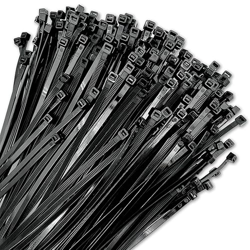 250-Pack Heavy-Duty Black Zip Ties - 50lb Strength Industrial Nylon Cable Ties for Garage, Workshop & Outdoor Wire Management