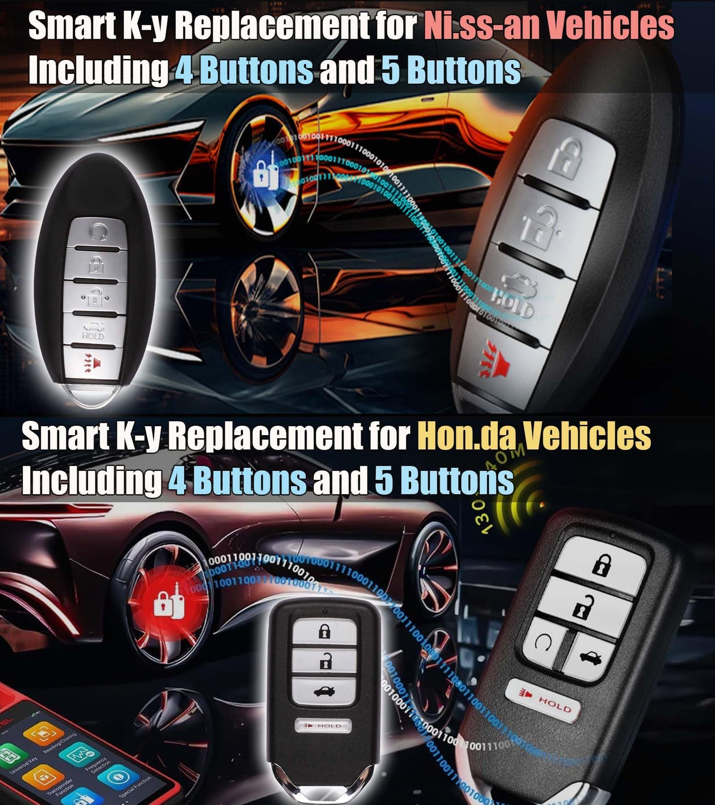 Autel Ikey MaxiIM IKEYTOP10 Universal Smart Key 10 Pack, for Chrysler Dodge Hyundai BMW GM H0nda Nissan Vehicles Key Replacement, 315/433MHz