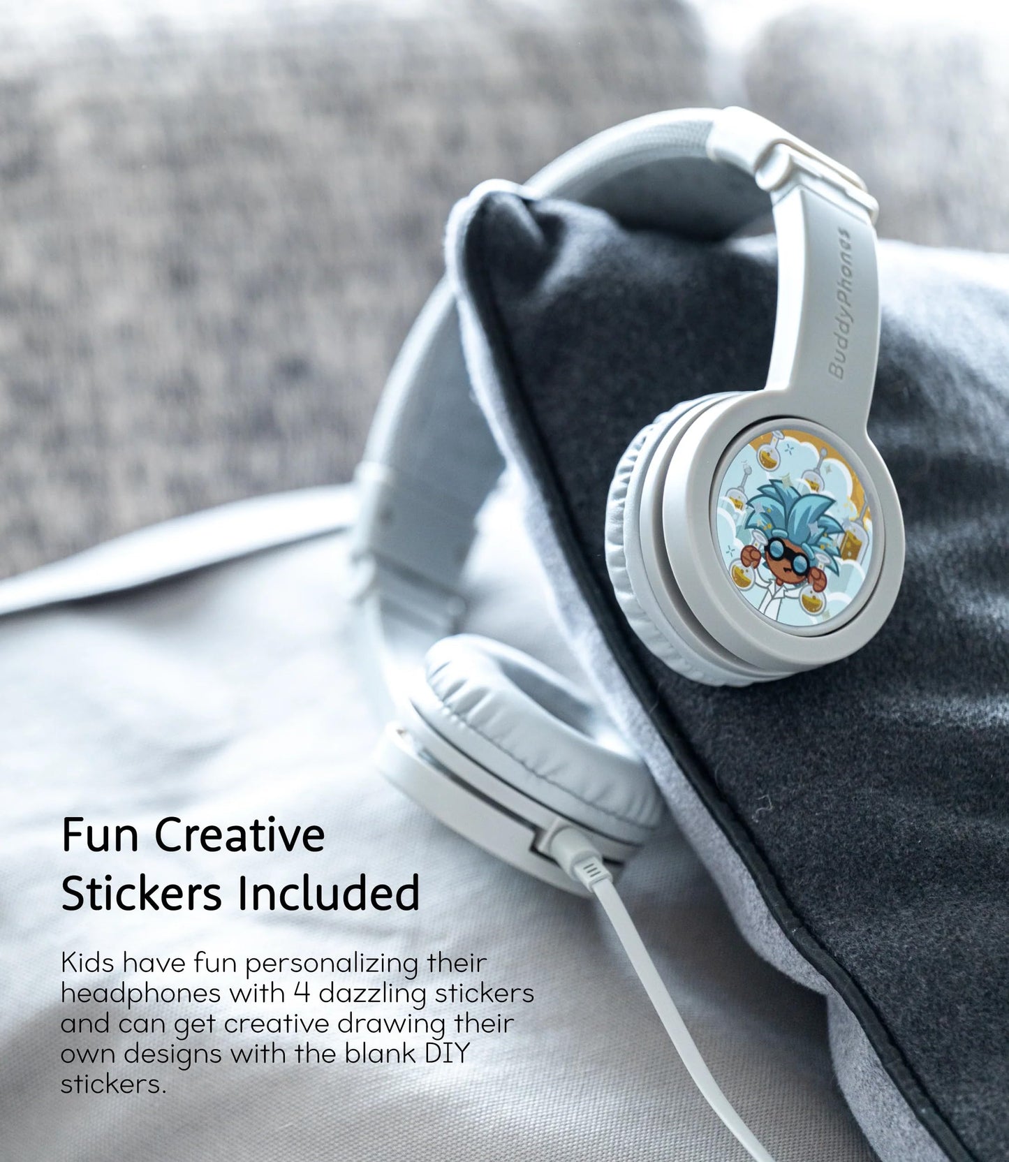 BuddyPhones Explore Plus | Foldable Kids Wired Headphones, Built-in Audio Sharing Cable with in-Line Mic - SafeAudio Volume-Limiting for Kindle, iPad