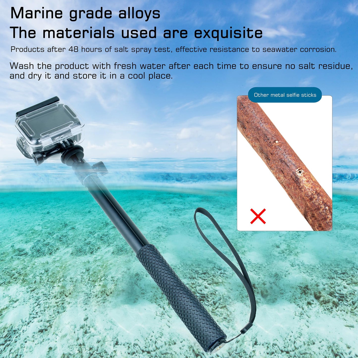 GEPULY 360° Underwater Selfie Stick with Tripod Stand for GoPro Hero 13 12 11 Diving Extension Stick Pole Monopod for Insta360 Ace Pro DJI OSMO Action