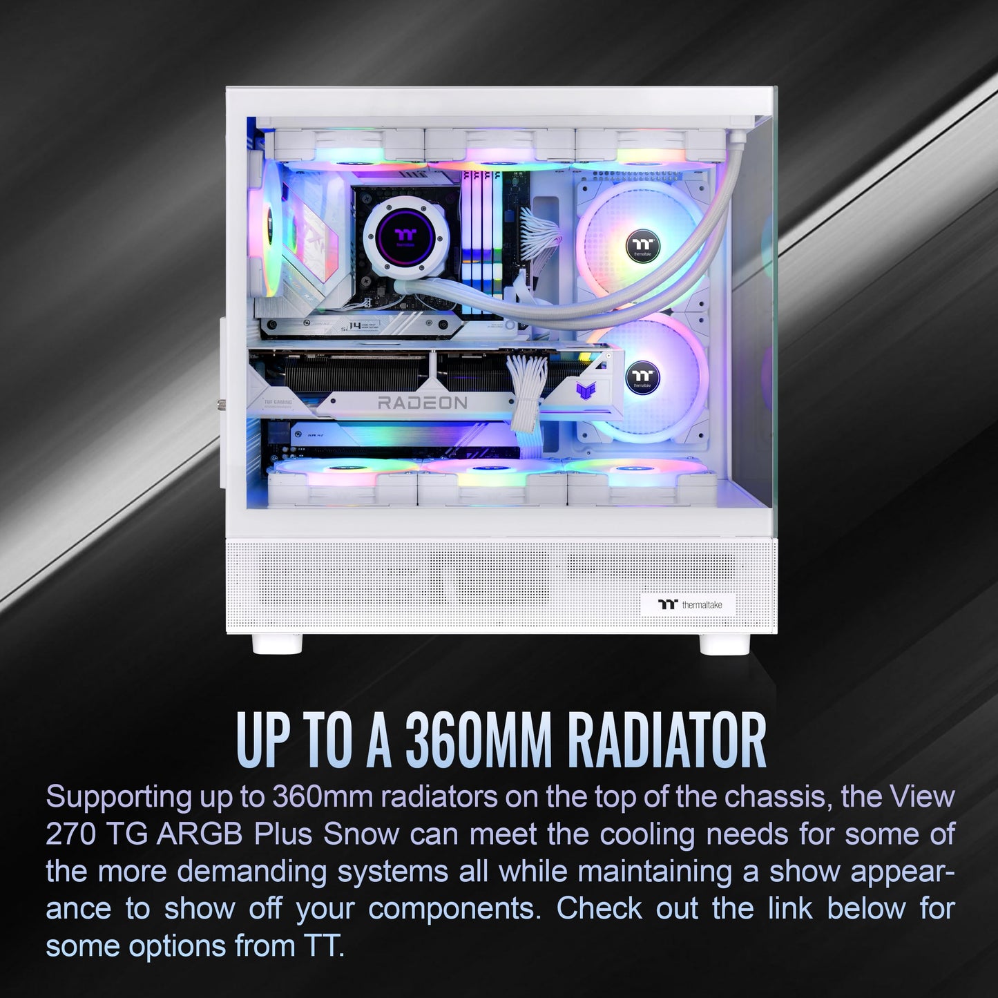 Thermaltake View 270 Plus TG ARGB Snow Mid Tower E-ATX Case; 3x120mm ARGB Fans Included; Support Up to 360mm Radiator; Front & Side Dual Tempered