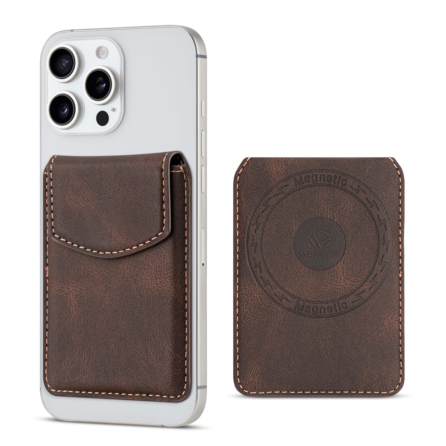 maogoam Magnetic Leather Wallet Compatible With MagSafe, Leather Magnetic Cards Holder With Flap Cove for iPhone, Ultra Slim, Fit 4 Cards, RFID