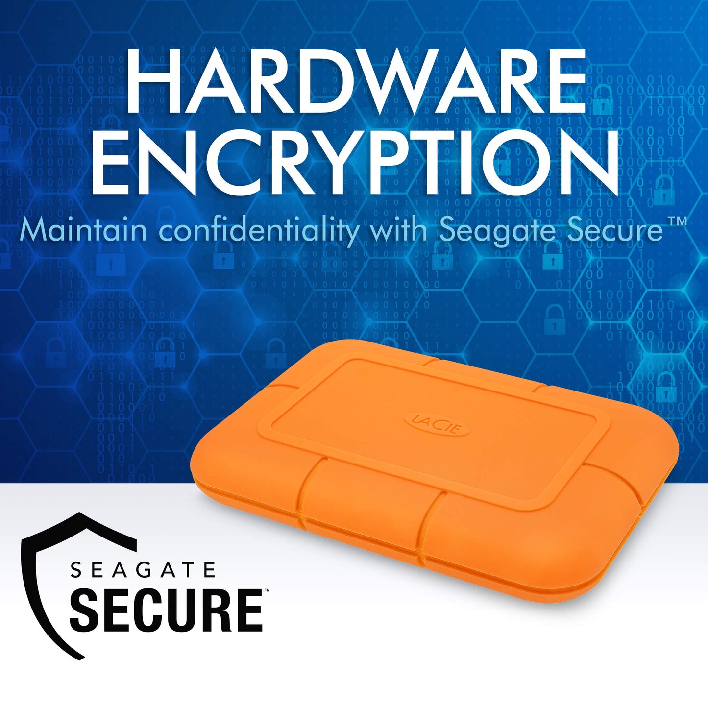 LaCie Rugged SSD 500GB Solid State Drive - USB-C USB 3.2 NVMe speeds up to 1050MB/s, IP67 Water Resistant, 3m Drop resistant, Encryption, 5-year
