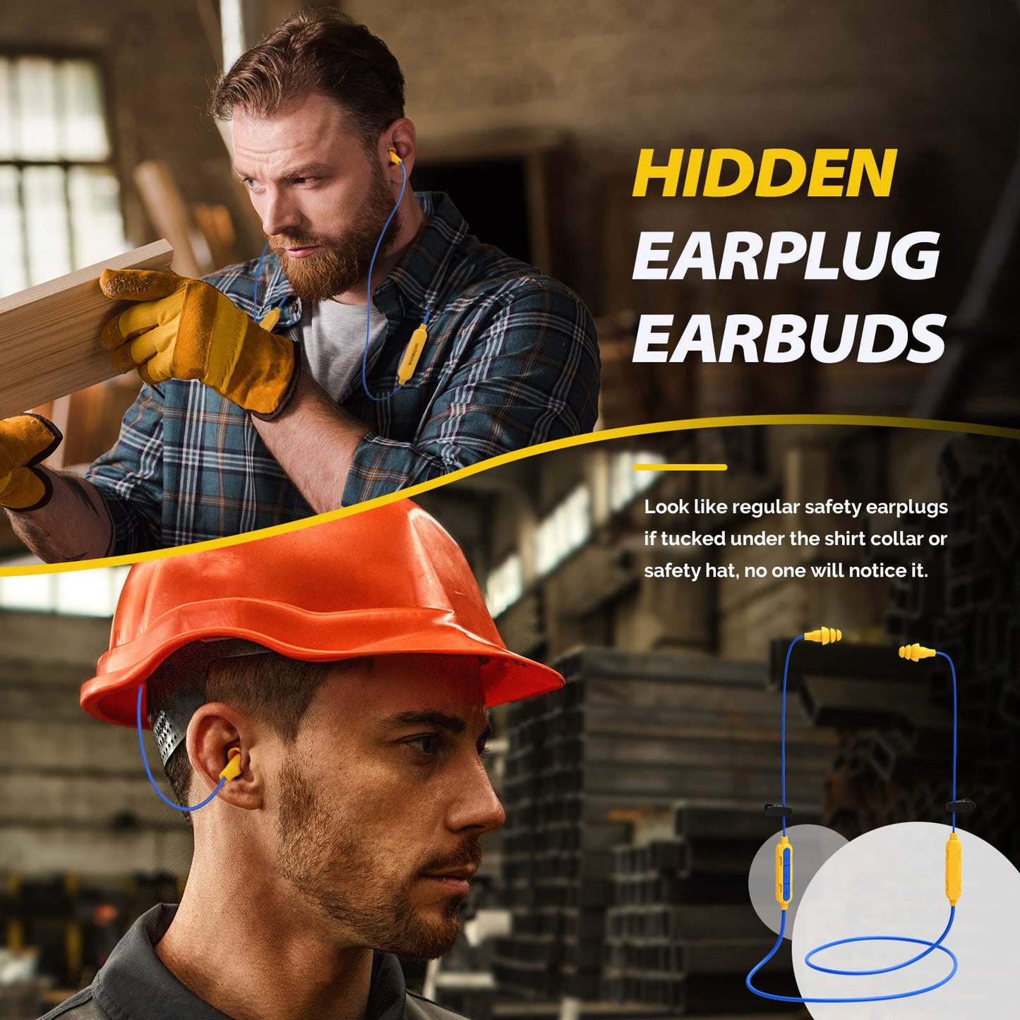MIPEACE Bluetooth Work Earplugs Headphone,Wireless in-Ear Noise Isolating Earbuds,29dB Noise Reduction Headphone with Control,19+ Hours Battery