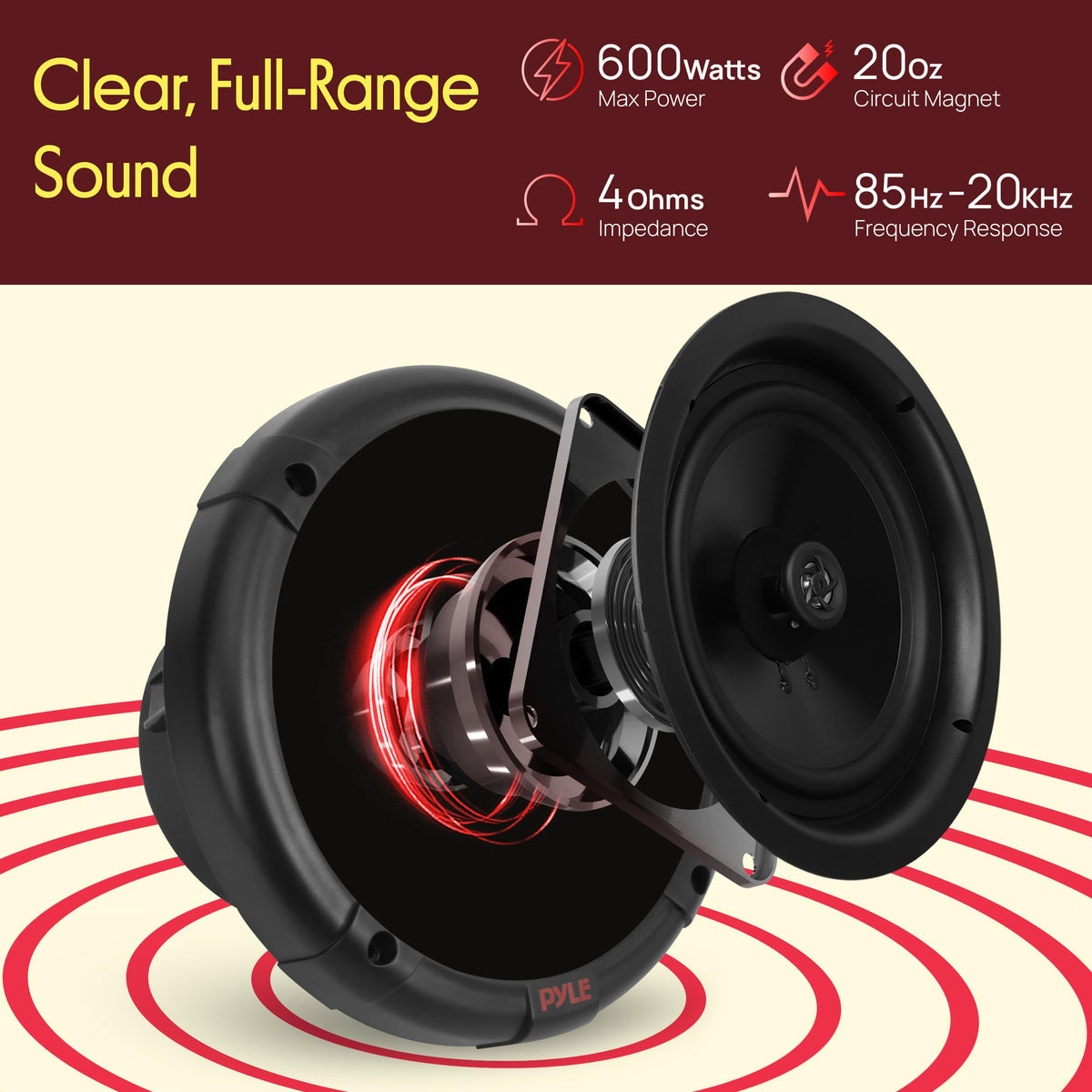 6.5'' Dual Marine Speakers Kit - Waterproof-Rated w/Amplified Bluetooth Remote Control Receiver for Powersport Vehicles, IP65 Marine Grade Rating, 600 Watt Max Power - Pyle PLMRKT8