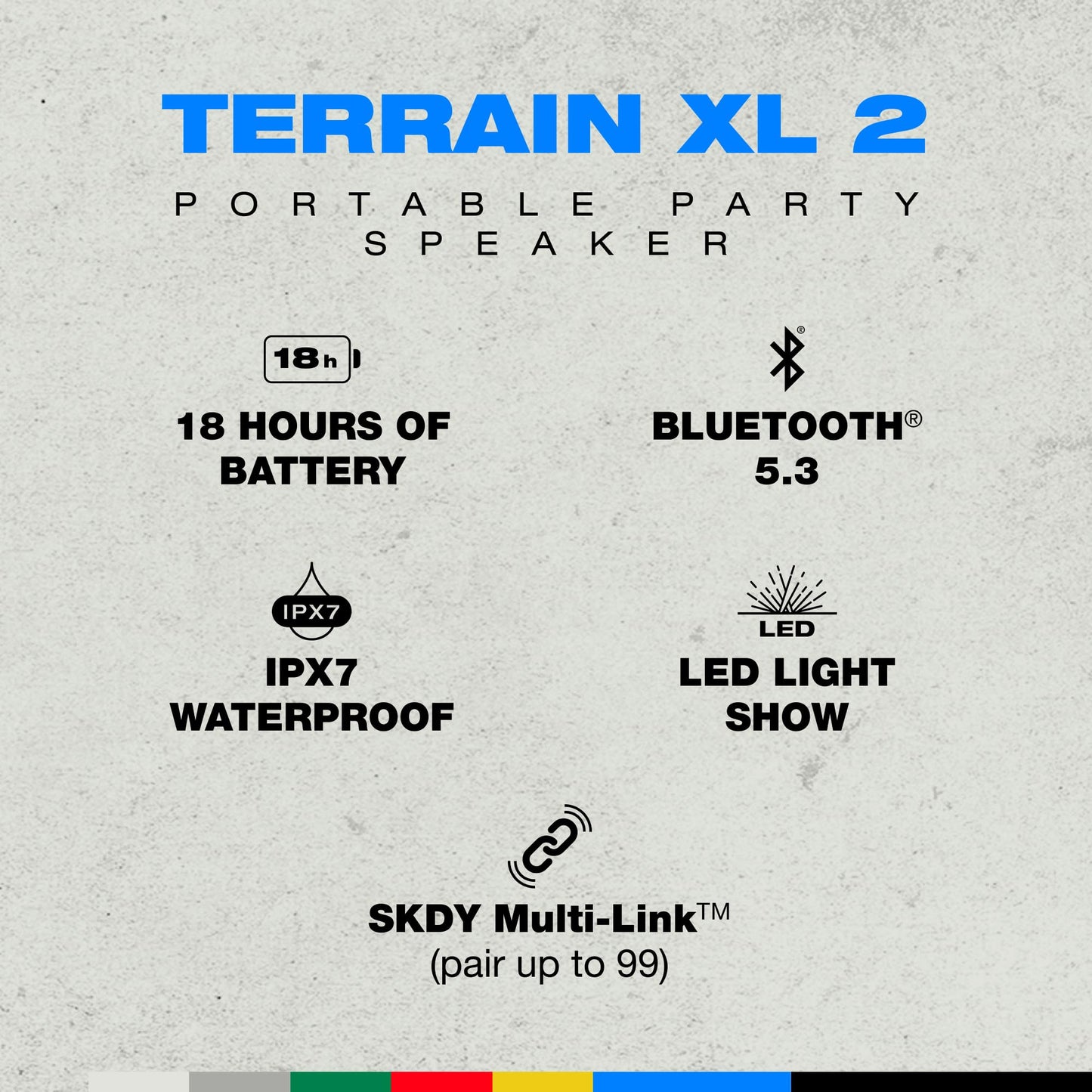 Lifeworks Skullcandy Terrain XL 2 Wireless Bluetooth Speaker, IPX7 Water Resistant, 18H Battery, Multi-Link, LED Light Show, Lightweight & Portable
