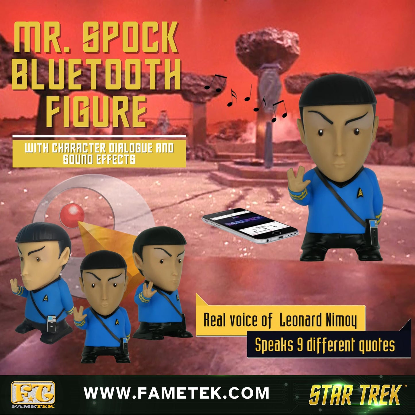 FAMETEK Star Trek: TOS - Mr. Spock 6” Talking Bluetooth Figure Speaker with Sound Effects, Microphone and Authentic Spock Quotes