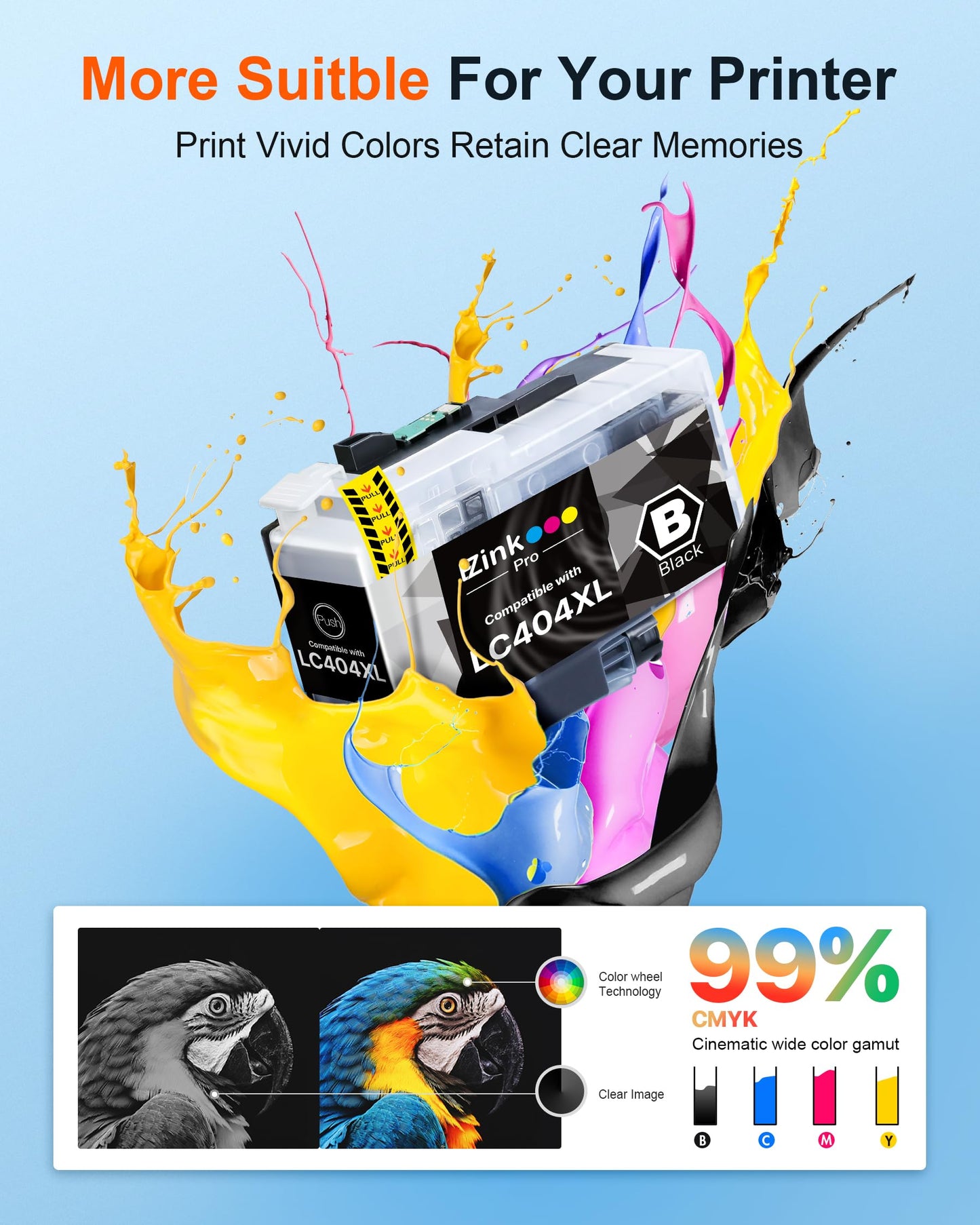 LC404 LC404XL Ink Cartridges Compatible for Brother LC404 LC404XL Ink Cartridge 4 Pack Work for MFC-J1205W MFC-J1215W MFC J1205W J1215W XL Printer