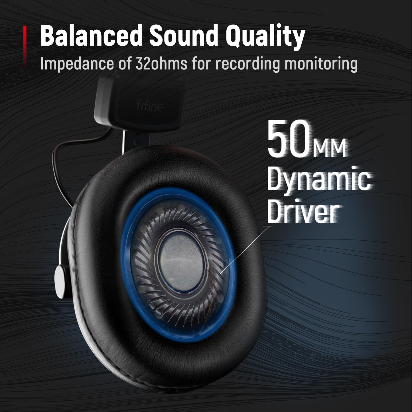 FIFINE Studio Monitor Headphones for Recording, Wired Headphones with 50mm Driver, Over Ear Headset with Detachable Cables 3.5mm or 6.35mm Jack