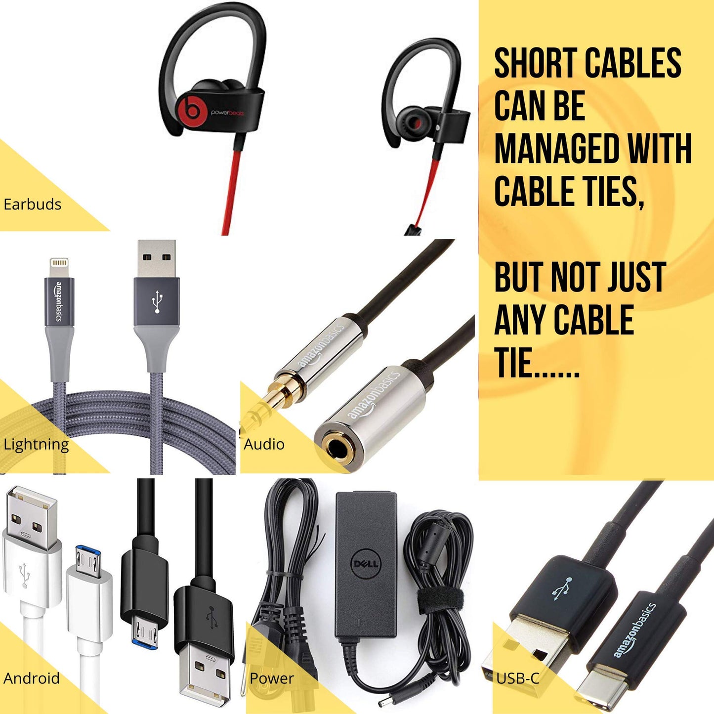 RIP-TIE Mini 1/4" x 3-1/2" Cable Tie Perfect for USB Cable, Earbud Cords, Cell Phone Cord 56 Pack Black
