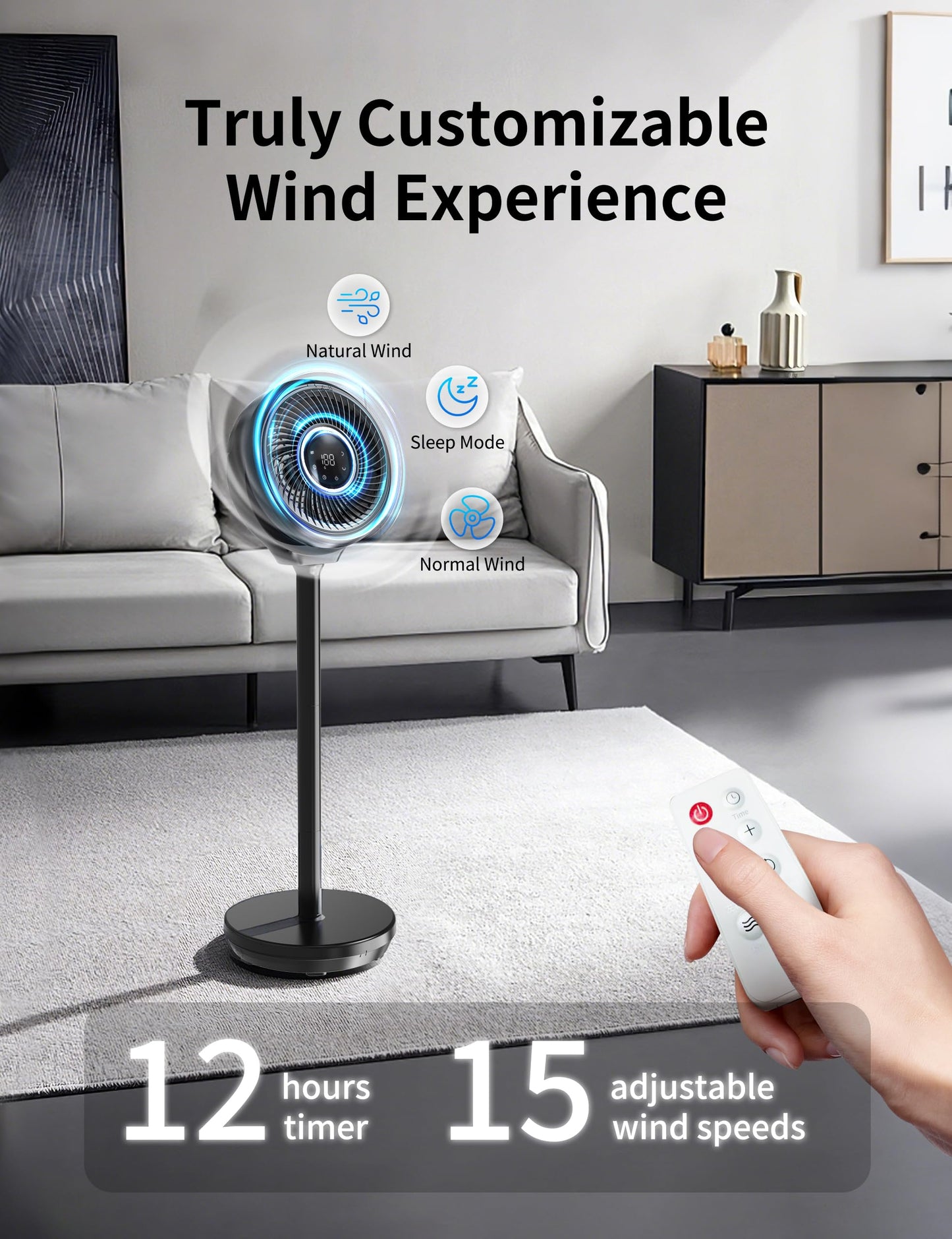 Standing Fan for Bedroom 180° Omnidirectional Oscillating 20dB Quiet Sleep
