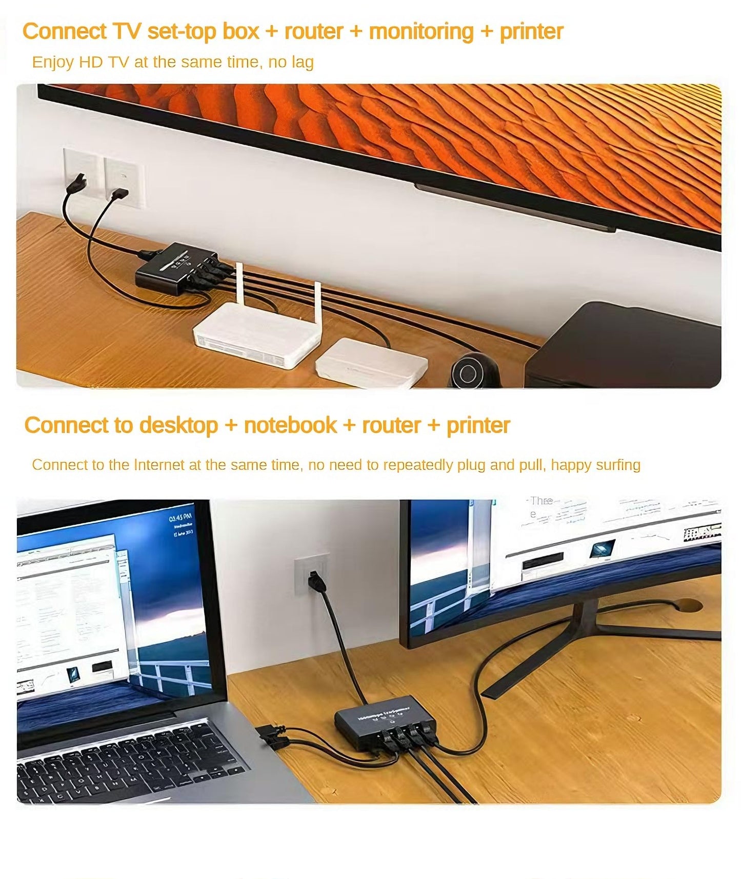 Gigabit Ethernet Splitter 1 to 4, 1000Mbps Network Cable Splitter RJ45 1 in 4 Out, 4-Port LAN Adapter for Router, PC, Smart TV, Camera, Plug and Play
