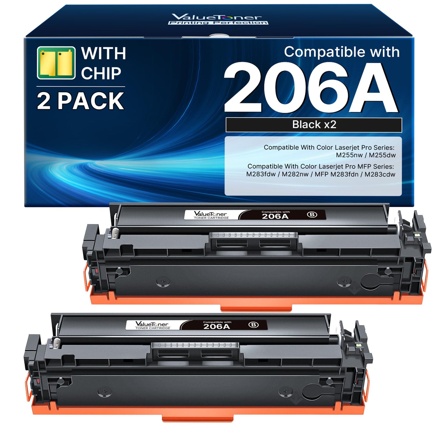 206A Black Toner Cartridge Compatible Replacement for HP 206A W2110A 206A W2110X Work for HP Color LaserJet Pro MFP M283fdw M255dw M283 M255 Printer