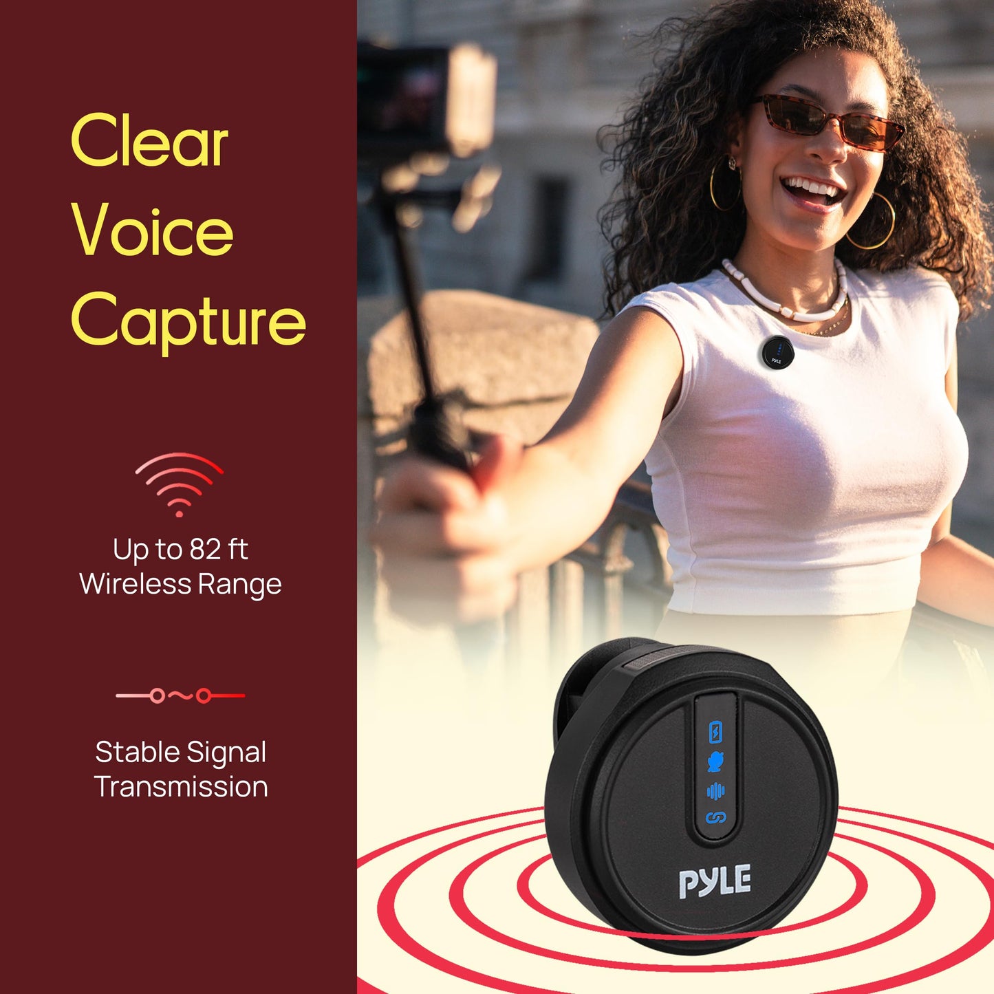 Pyle Wireless Lavalier Microphone System | Noise-Canceling Clip-On Mic with Magnetic Mount, 8H Battery, Charging Case, Windscreens | USB-C Plug & Play