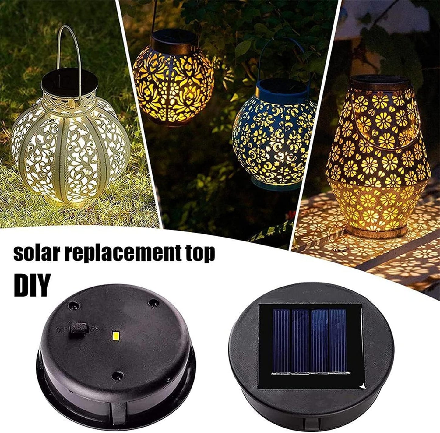TAKE ME Solar Lantern Replacement Top 3.2 Inch - Upgraded Bright LED, Waterproof Solar Light Cover with High-Efficiency Panel - Fits Outdoor Garden