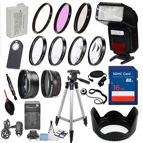 58mm 16 Piece Accessory Kit for Canon EOS Rebel T5i, T4i, T3i, 650D, 700D DSLRs with Replaceable LP-E8 Battery, Automatic LED Flash, 16GB SD Memory