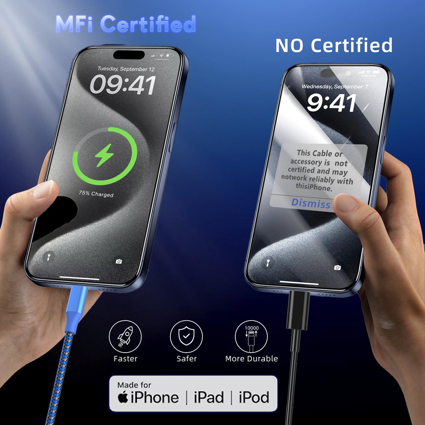 MenoSupp iPhone Charger 3Pack 10FT MFi Certified Nylon Braided Cord Fast Charging Lightning Cable Compatible with iPhone 14/13/12/11 Pro/11/XS MAX/XR…