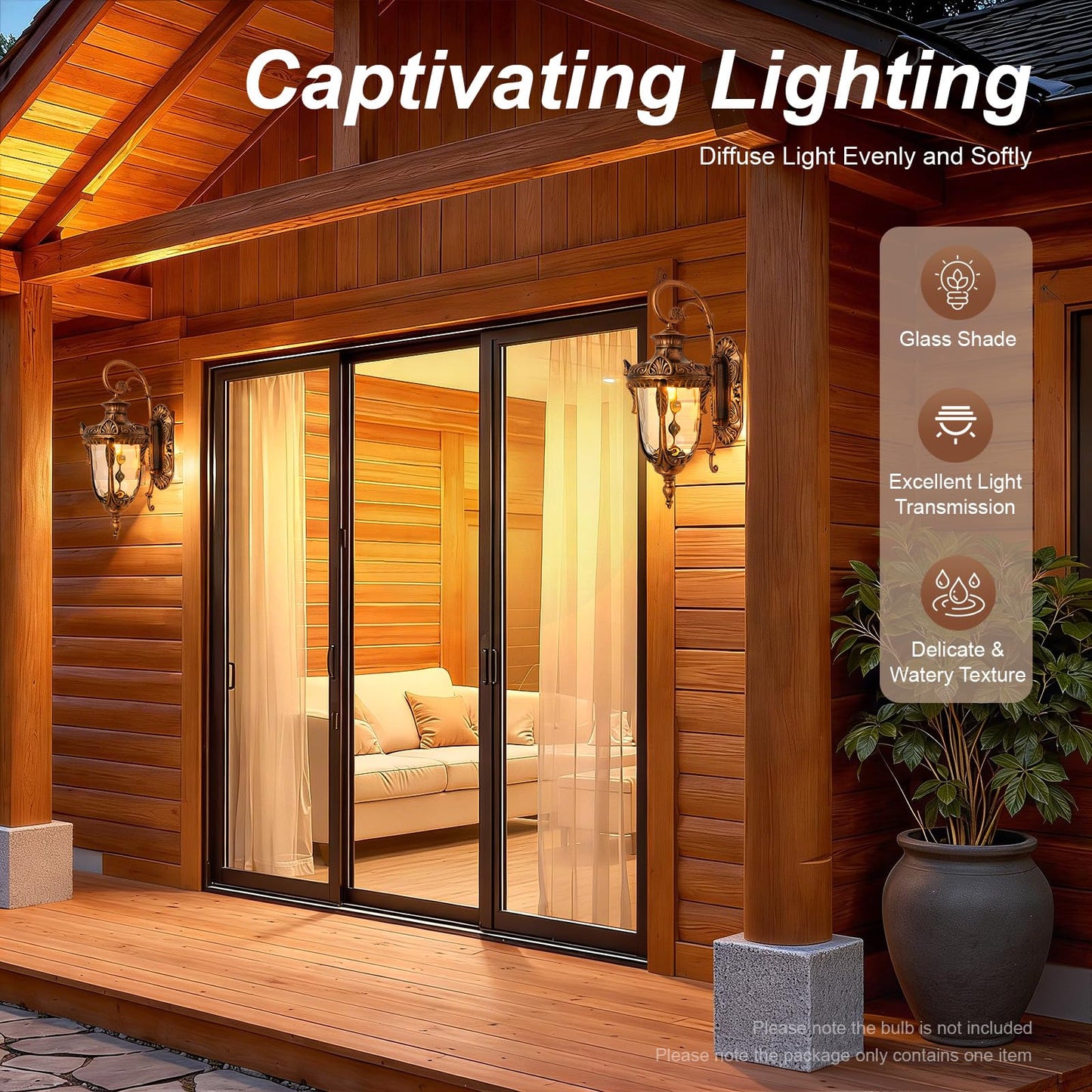 YDOOLNG Antique Outdoor Wall Patio Light, 60W 110V Hammered Texture Glass Exterior Wall Lantern for Front Porch Patio Garage Weather Resistant Antique