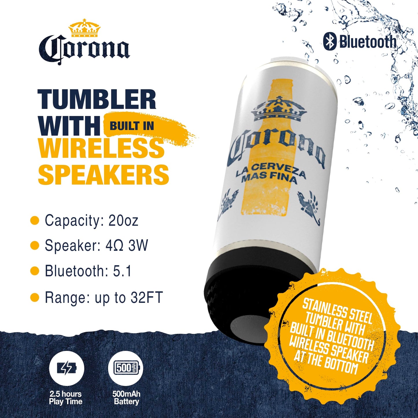 Corona Can Bluetooth Speaker - 30FT Range Can Shaped Portable Wireless Speaker, Bluetooth + AUX Support, 3 Hour Playtime, Perfect for Outdoor & Indoor