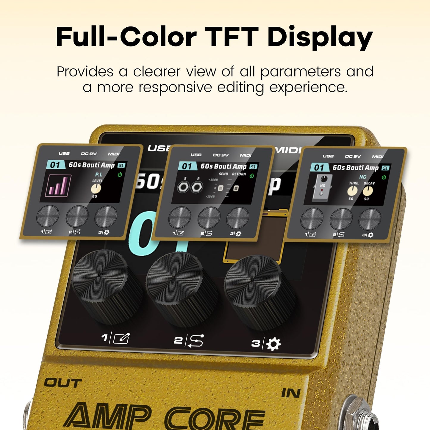 NUX Amp Core Studio Guiar Effect Pedal, IR CABINET with Classic Amp Sounds, 3 Scene Modes, HD Color LCD Screen, IR Pedal