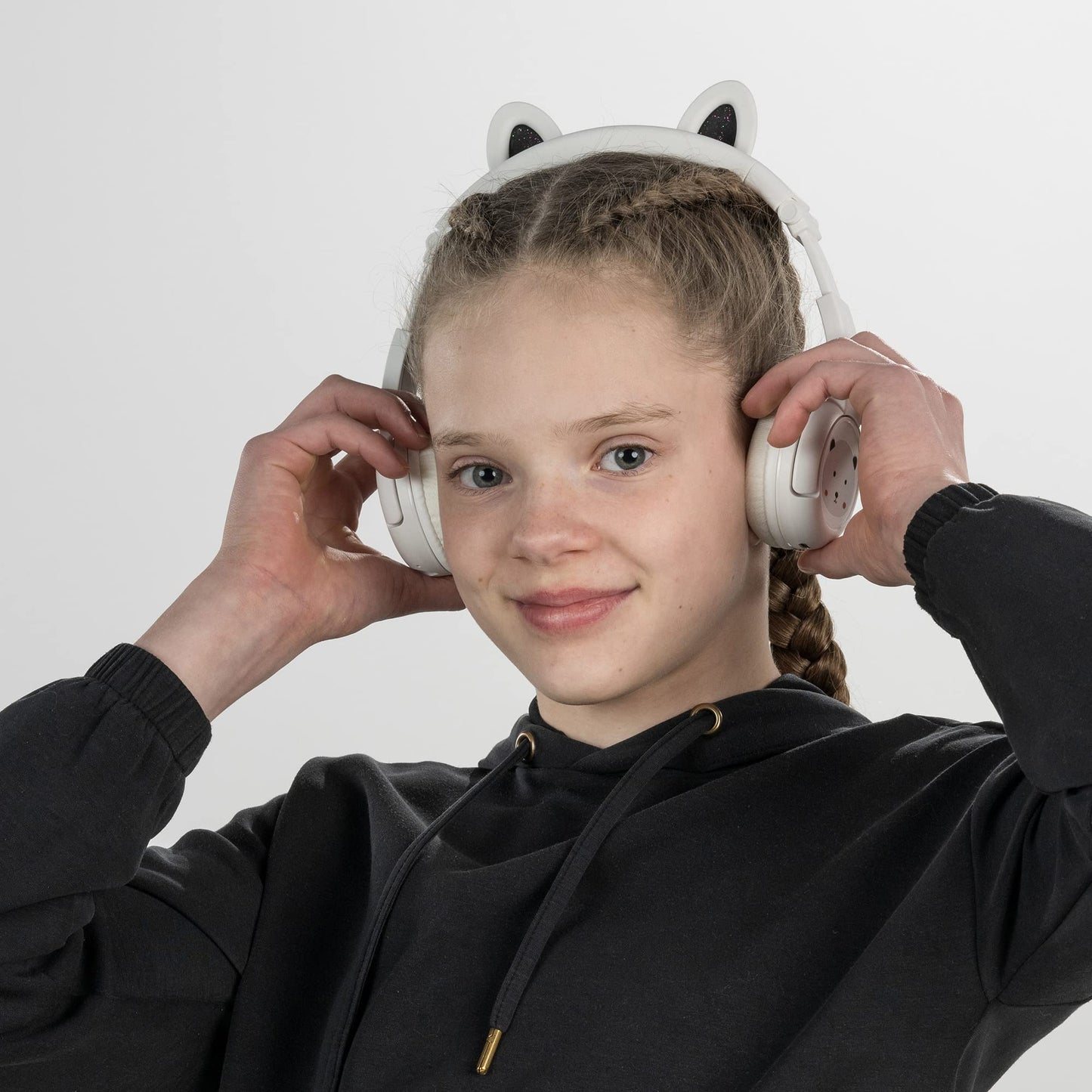 BuddyPhones PlayEars Plus | Polar Bear Ear Foldable Bluetooth Kids Headphones + Microphone, Works Wired or Wireless - SafeAudio Volume-Limiting