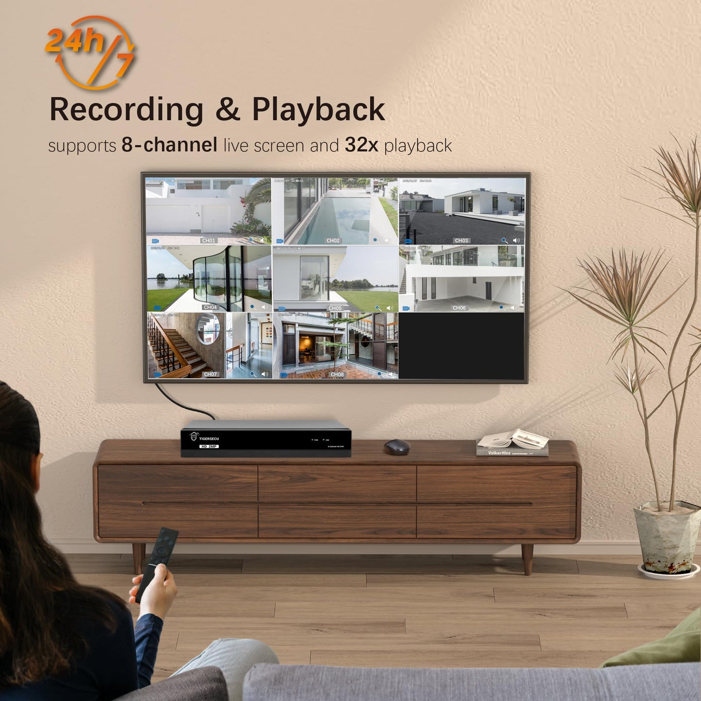 TIGERSECU Super HD 1080P 8 Channel DVR Security Recorder with 2TB Hard Drive, Hybrid 6-in-1 CCTV DVR Recorder Compatible with 2MP and 5MP TVI, AHD