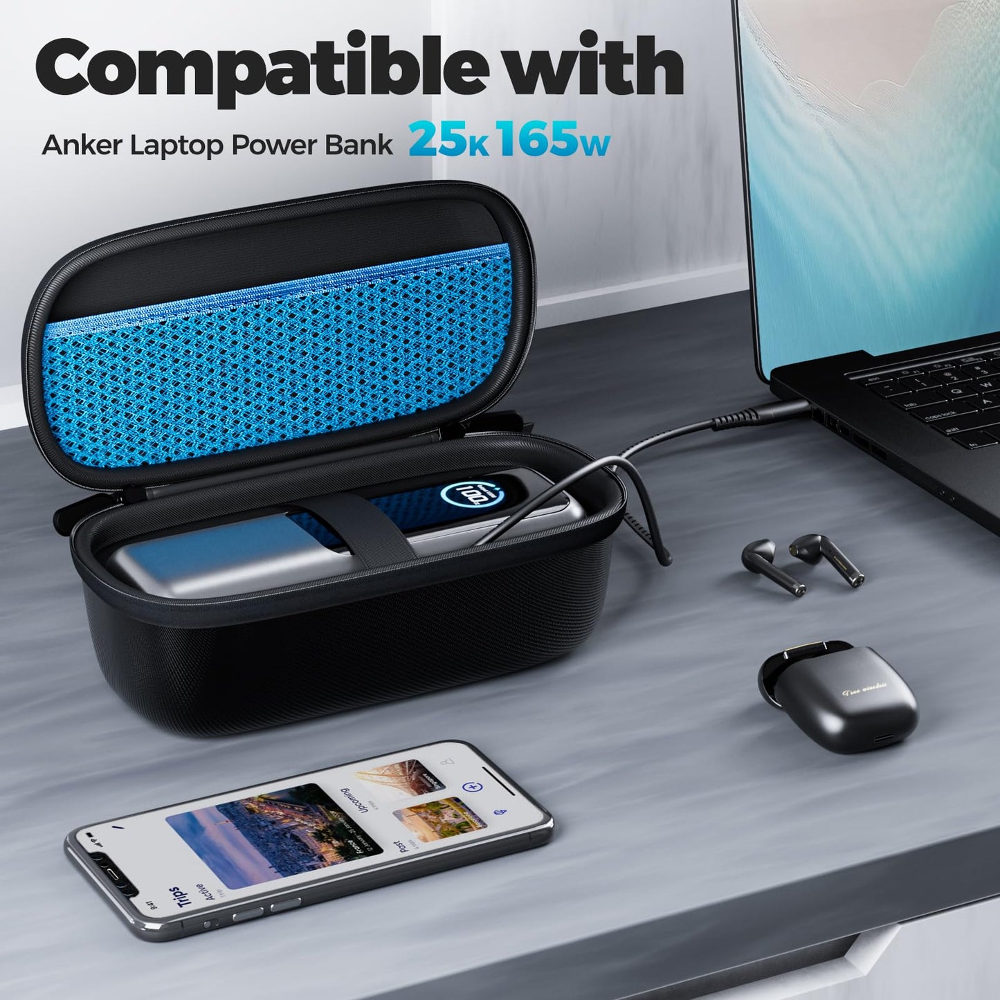 ProCase Hard Carrying Case for Anker Laptop/ 737 Power Bank, 25000mAh 165W Portable Charger Travel Storage Bag, Zippered Organizer Box for Cables