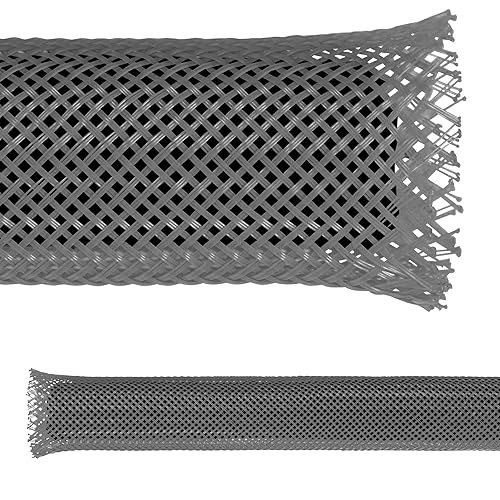 Electriduct 1/2" PET Expandable Braid Sleeving Flame Retardant Flexible Wire Mesh for Cord Management and Cable Protection - 50 Feet - Gray