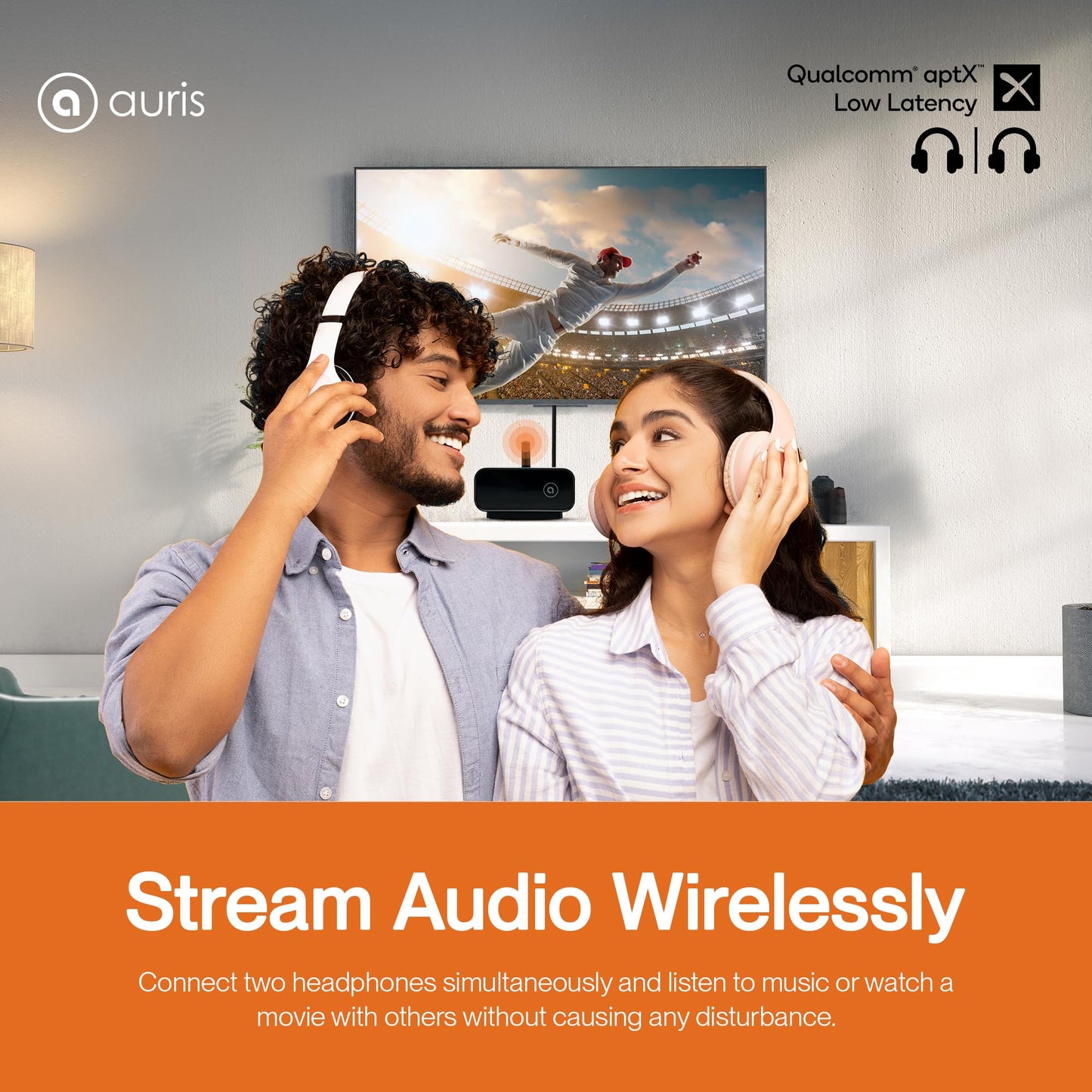 Auris Blume Duo HiFi Bluetooth 5.0 Music TV Transmitter & Receiver Long Range Wireless Adapter | Audiophile DAC, LDAC, aptX HD/LL, Display, Battery