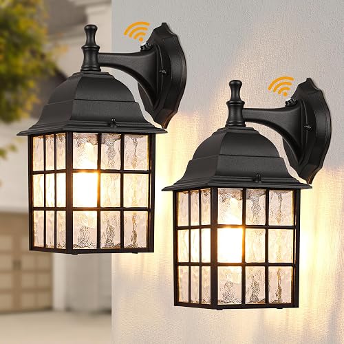 WIHTU 2-Pack Dusk to Dawn Outdoor Wall Lights, Sensor Exterior Light Fixtures, Porch Lights, Black Waterproof Wall Sconces, Outside Lighting