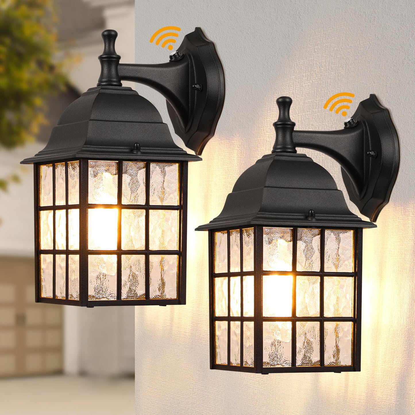 WIHTU 2-Pack Dusk to Dawn Outdoor Wall Lights, Sensor Exterior Light Fixtures, Porch Lights, Black Waterproof Wall Sconces, Outside Lighting