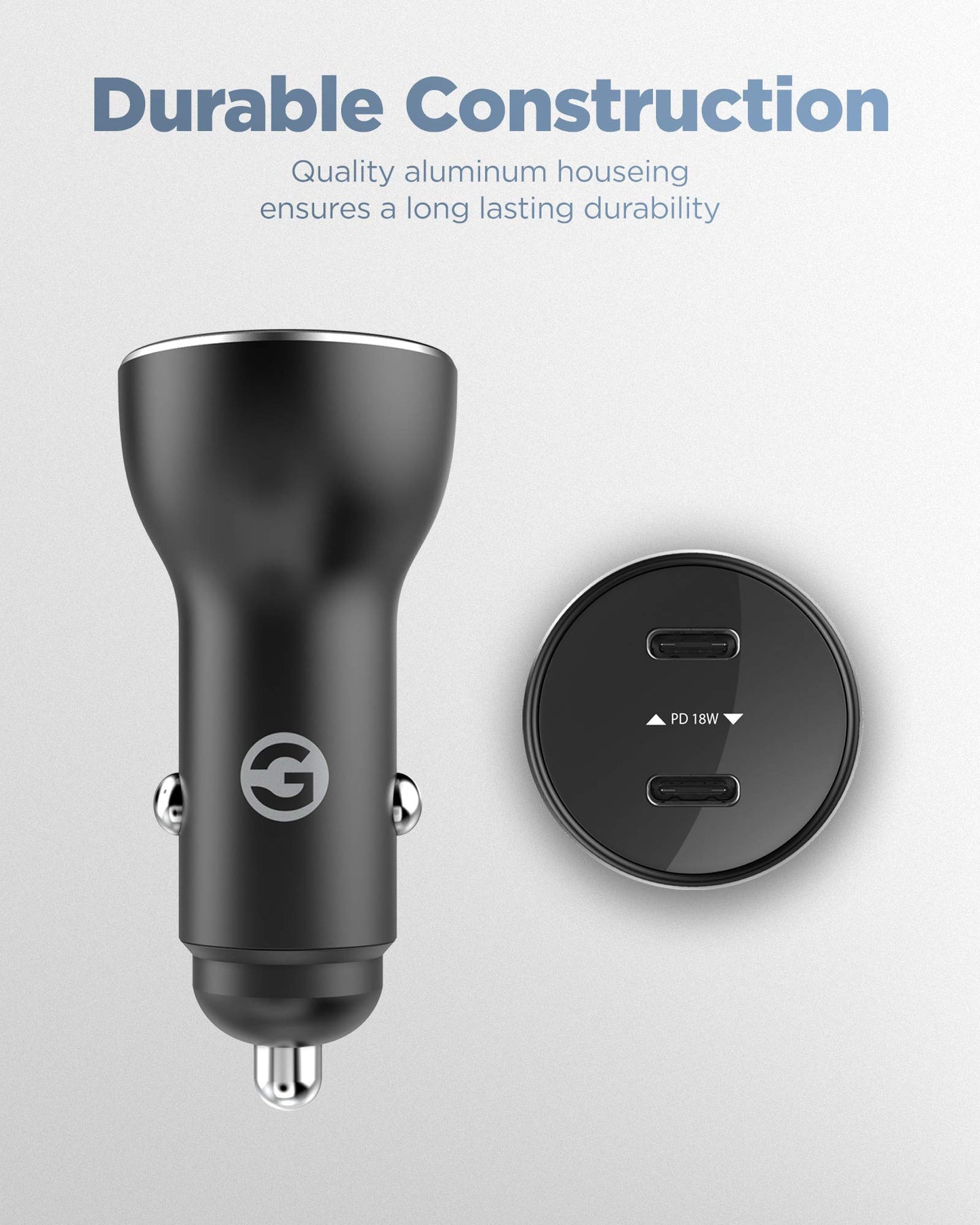 Galvanox Dual iPhone Car Charger, 2X Fast Charging Ports with 2X USB-C to Lightning Cables for iPhone 11/12/13/ iPhone 14 Pro Max (Black)