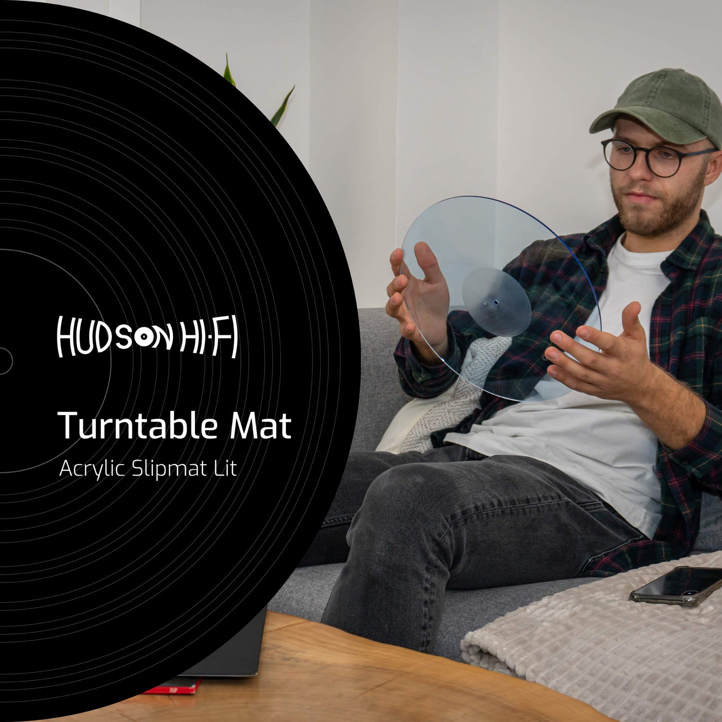Hudson Hi-Fi Acrylic Turntable Mat - 11.75” Anti-Static Turntable Slipmat with Label Recess - 1/8” Thick Acrylic Platter Mat for Vinyl LP Record
